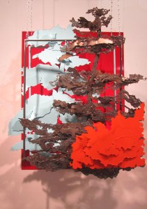 4. Kaylyn Roloson,Off the Bank, Sheet Metal, Spray Painted Metal, 35x43x12,2012
