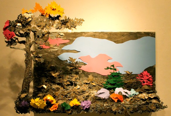 8. Kaylyn Roloson, It's a Good Day for Maple Trees and Evergreens, Sheet Metal, Spray Painted Metal, 5' x 3' x 16, 2013